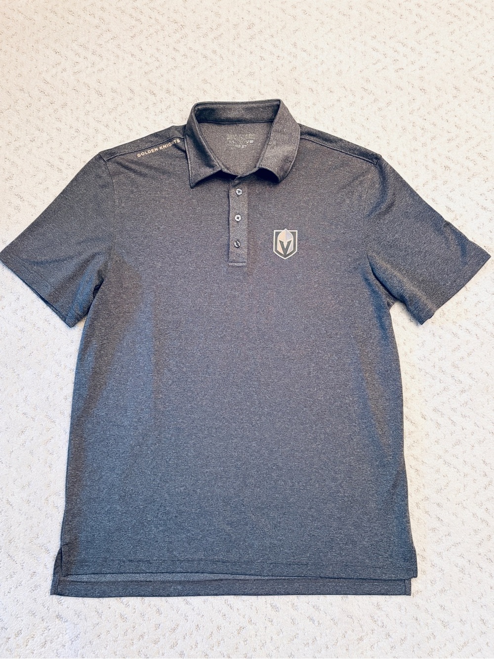 Vegas Golden Knights Hockey Polo Golf Shirt Size L Grey Relaxed Fit Pin Stripe